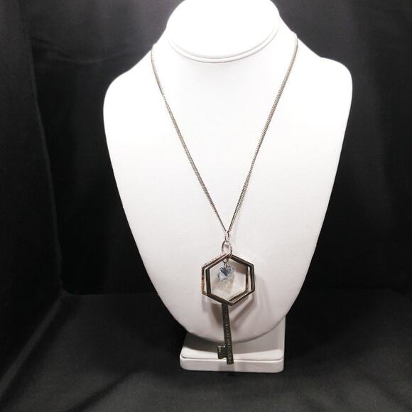 Key Necklace, Faith Pray Scripture KEY Long Silver Gray Chain, 30 Inches - Picture 4 of 14